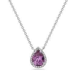 Amethyst And Diamond Halo Necklace
