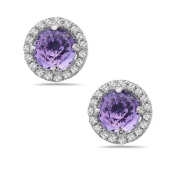 Amethyst And Diamond Halo Post Earrings