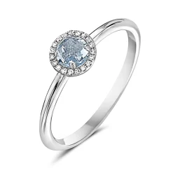 Aquamarine And Diamond Halo Ring