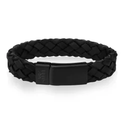 A.R.Z Men's Black Leather 8.5" Bracelet