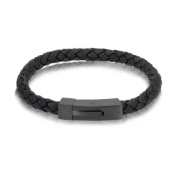 A.R.Z Men's Black Leather Black Clasp 8.5  Bracelet
