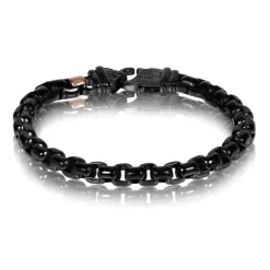 A.R.Z Men's Black Round Box Link  8.5 Bracelet