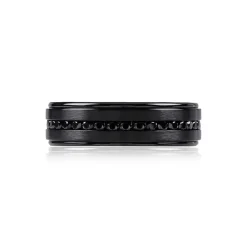 A.R.Z Men's Black Steel Black Stone Ring