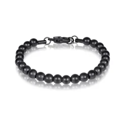 A.R.Z Men’S 7mm Black On Black Steel Bead Bracelet
