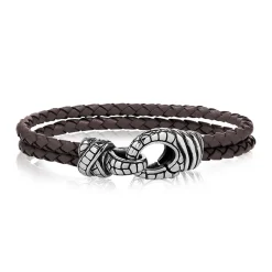 A.R.Z Men's 4mm Brown Leather Steel  8.5 Bracelet