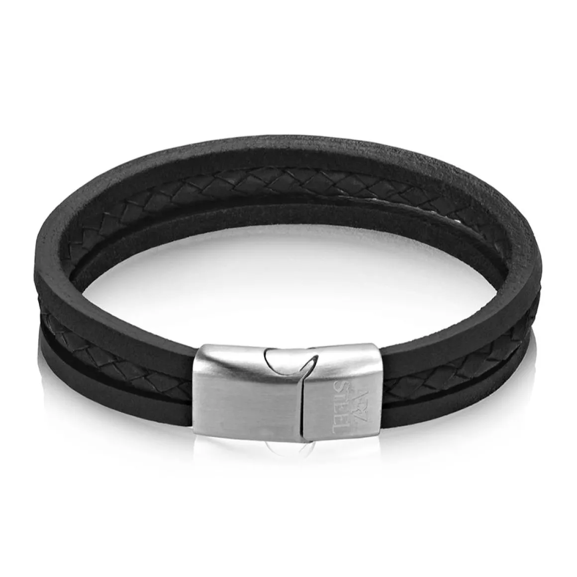 A.R.Z Men's Triple Strand Black Leather 8.5 Bracelet