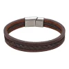 A.R.Z Men's Triple Strand Brown Leather 8.5  Bracelet