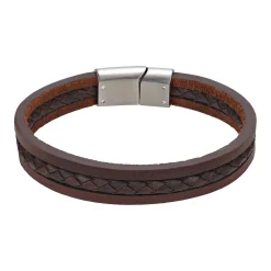 A.R.Z Men's Triple Strand Brown Leather 8.5  Bracelet