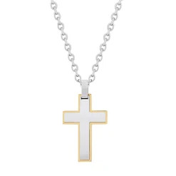A.R.Z Men's Two Tonecross Pendant W/ 24" Chain