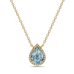 Blue Topaz And Diamond Halo Necklace