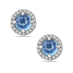 Blue Topaz And Diamond Halo Post Earrings