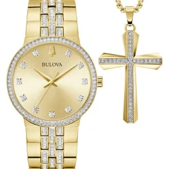 Bulova  Box Set Bul Crystal Mens Stainless Steel