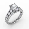 Classic Oval Diamond Solitaire Engagement Ring With Triple-Row Diamond Band