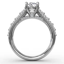 Classic Oval Diamond Solitaire Engagement Ring With Triple-Row Diamond Band