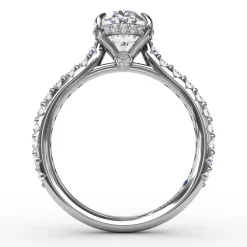 Classic Oval Diamond Solitaire Engagement Ring With Hidden Pavé Halo