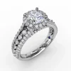 Classic Round Diamond Halo Engagement Ring With Triple-Row Diamond Band
