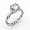 Classic Round Diamond Halo Engagement Ring With Twist Diamond Band