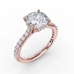 Classic Round Diamond Solitaire Engagement Ring With Hidden Pavé Halo