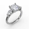 Classic Three-Stone Engagement Ring With Pear-Shape Side Diamonds