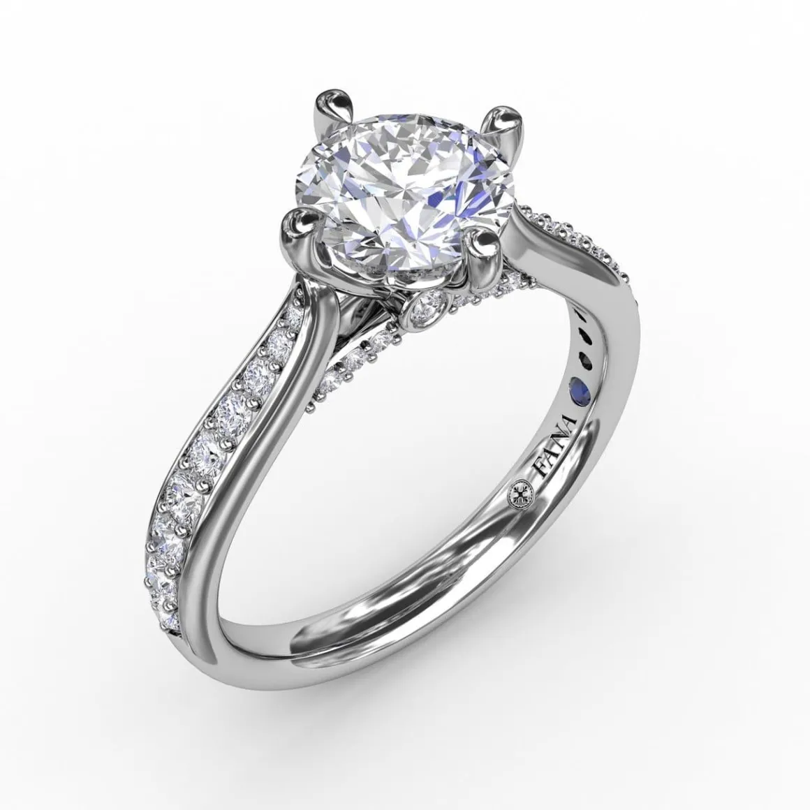 Contemporary Diamond Solitaire Engagement Ring With Tapered Diamond Band
