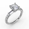 Contemporary Diamond Solitaire Engagement Ring With Baguettes