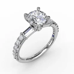 Contemporary Diamond Solitaire Engagement Ring With Baguettes