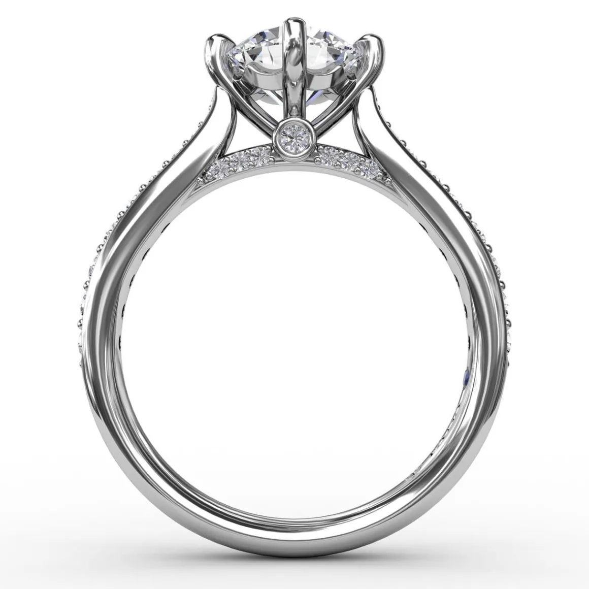 Contemporary Diamond Solitaire Engagement Ring With Tapered Diamond Band
