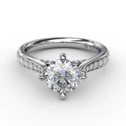 Contemporary Diamond Solitaire Engagement Ring With Tapered Diamond Band