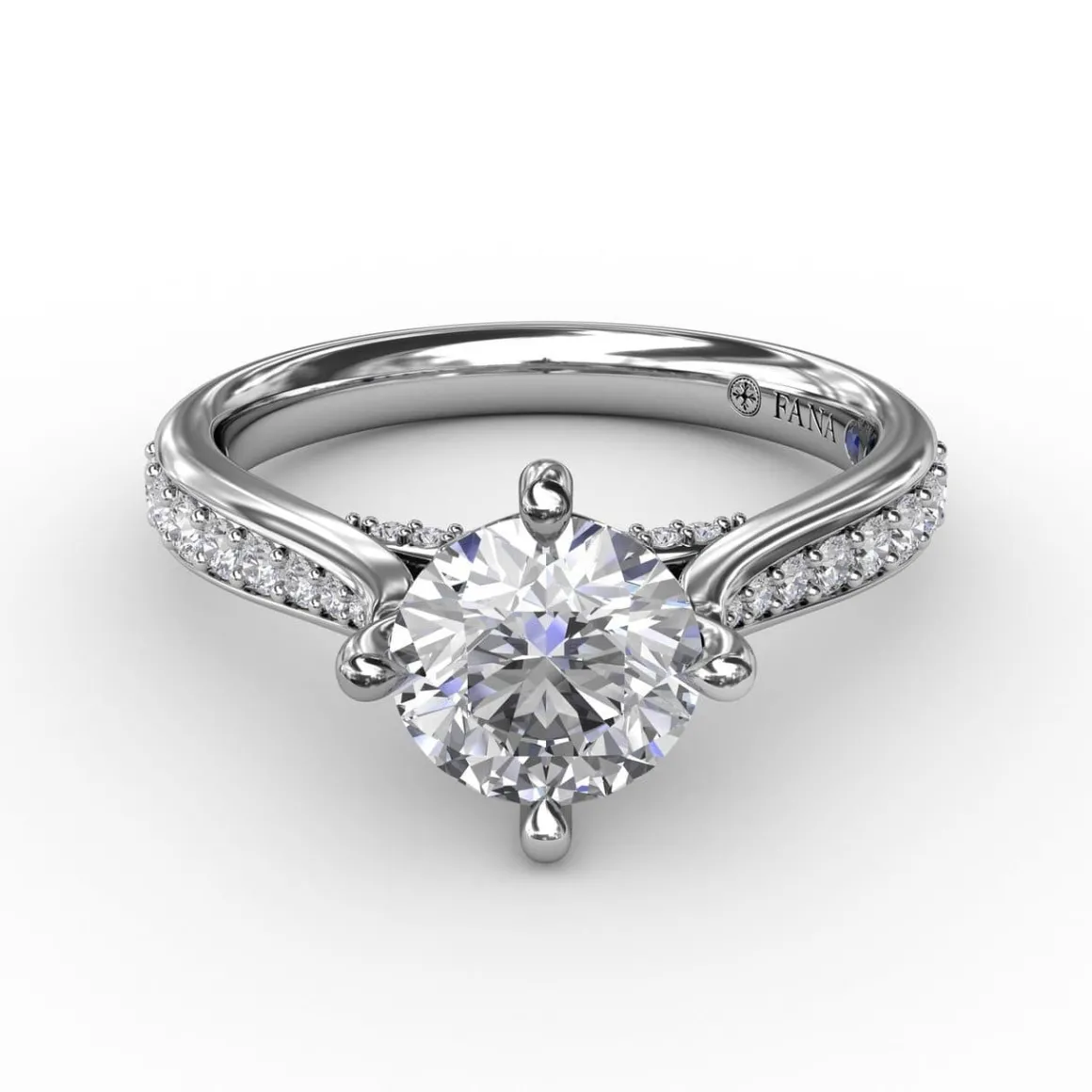 Contemporary Diamond Solitaire Engagement Ring With Tapered Diamond Band