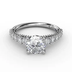 Contemporary Diamond Solitaire Engagement Ring With Openwork Diamond Band