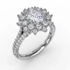Contemporary Floral Halo Engagement Ring With Double-Row Pavé Band