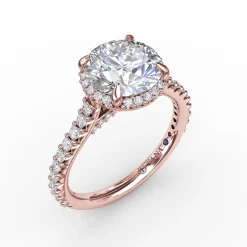 Contemporary Round Diamond Halo Engagement Ring With Geometric Details