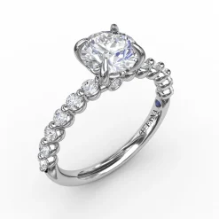 Contemporary Round Diamond Solitaire Engagement Ring With Diamond Band