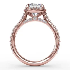 Contemporary Round Diamond Halo Engagement Ring With Geometric Details