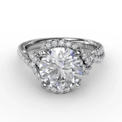 Contemporary Round Diamond Halo Engagement Ring With Twisted Shank