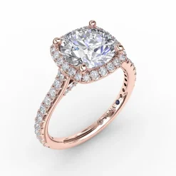 Cushion-Shaped Halo Diamond Engagement Ring with Diamond Band