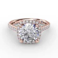 Cushion-Shaped Halo Diamond Engagement Ring with Diamond Band