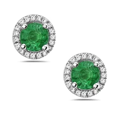 Emerald And Diamond Halo Post Earrings