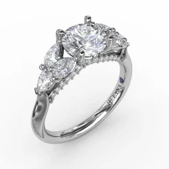 Floral Multi-Stone Engagement Ring With Diamond Leaves