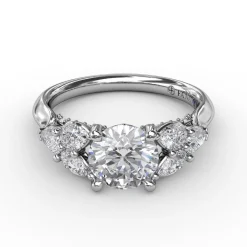 Floral Multi-Stone Engagement Ring With Diamond Leaves