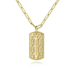 Gabriel & Co. 14K Yellow Gold Diamond Pave Dog Tag Pendant