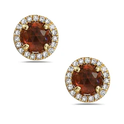 Garnet And Diamond Halo Post Earrings
