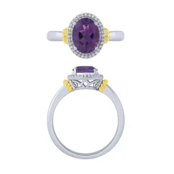 14K Amethyst And Diamond Halo Ring