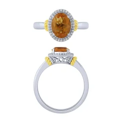 14K Citrine And Diamond Halo Ring