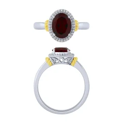 14K Garnet And Diamond Halo Ring