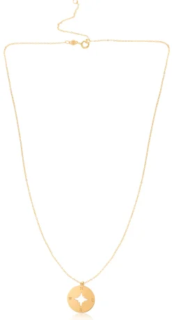 14K Gold Polished North Star Disc Necklace