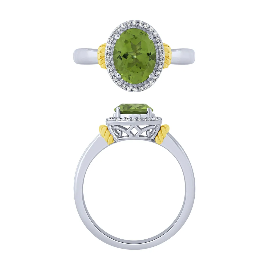 14K Peridot And Diamond Halo Ring