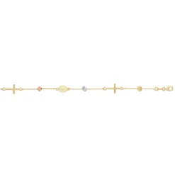 14K Tri-color Gold Polished Cube & Cross Bracelet