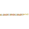 14K Tri-color Gold X & O Heart Stampato Bracelet