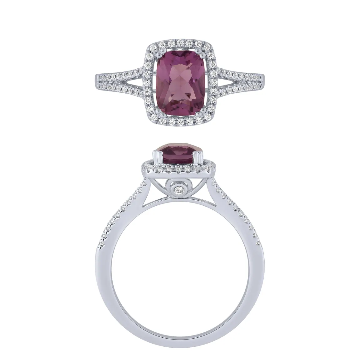 14K White Gold Amethyst And Diamond Ring